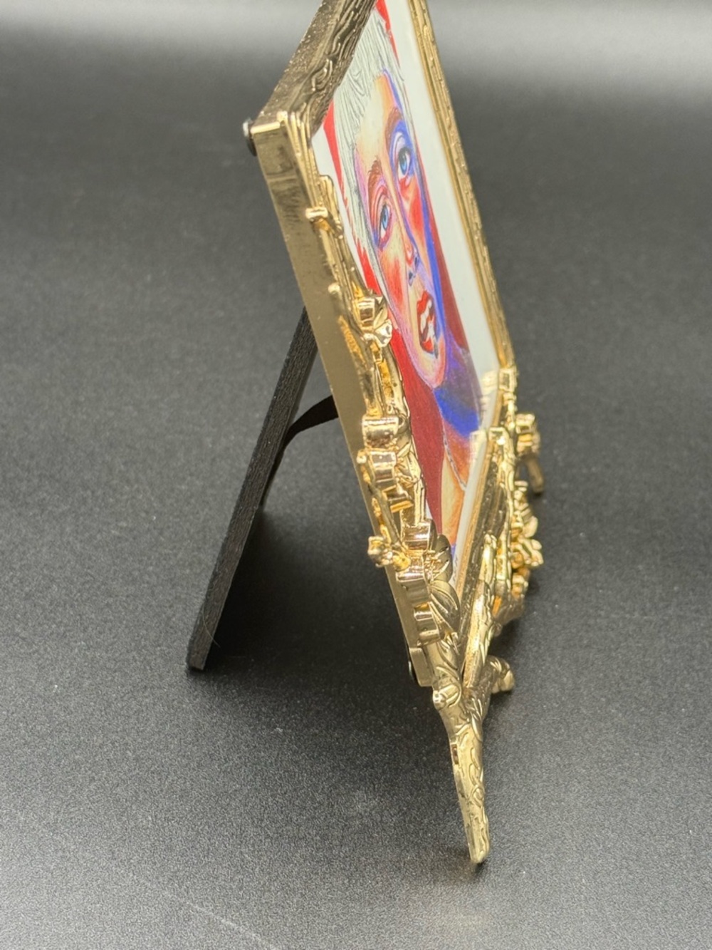 NWOT- 4.25”x5.25”, Small Gold Floral Picture Frame with Colorful Portrait Art - Picture 4 of 5